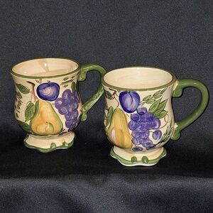 2 Discontinued Home Trends Coffee Cups~Mugs~Grenada~Scalloped Edge~Fruit Design